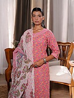 TRADITIONAL PINK FLORAL PRINT  COTTON SALWAR SUIT SET