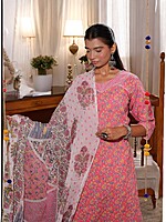 TRADITIONAL PINK FLORAL PRINT  COTTON SALWAR SUIT SET