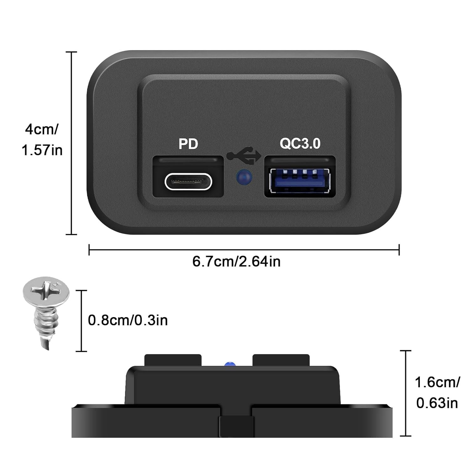 USB Outlet 12V RV , QC3.0 USB A Port & USB C Port Surface Mount Charging Socket Panel for Car Marine Motorcycle