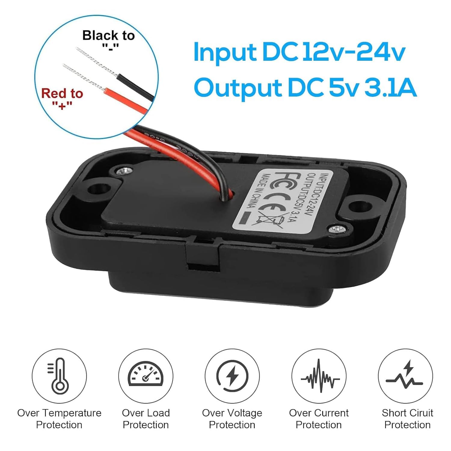 USB Outlet 12V RV , QC3.0 USB A Port & USB C Port Surface Mount Charging Socket Panel for Car Marine Motorcycle