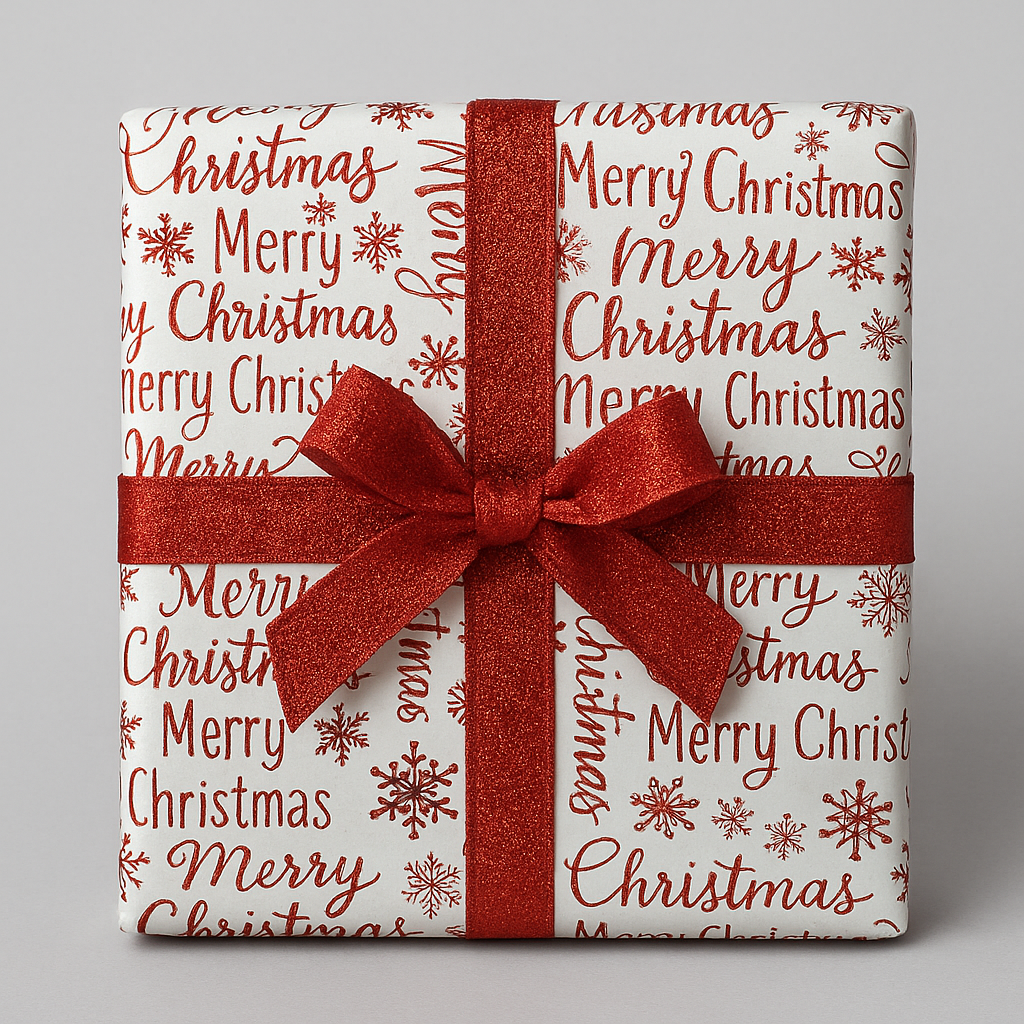 White Merry Christmas Gift Wrap