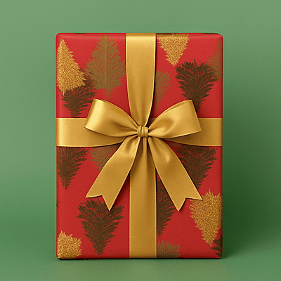 Golden Evergreen Christmas Gift Wrap