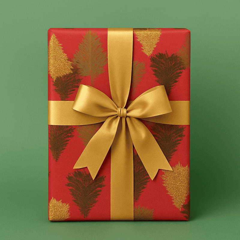 Golden Evergreen Christmas Gift Wrap
