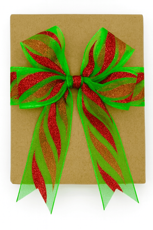Parrot Green Sheer with Glitter Leaf