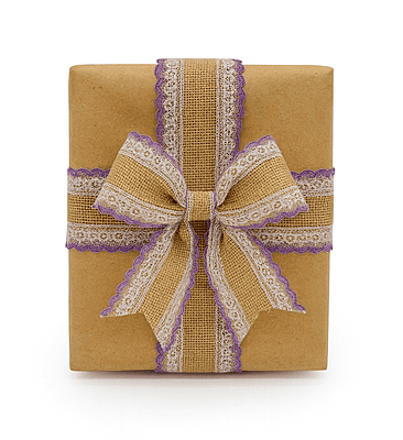 Burlap Ribbon with White & Lilac Lace