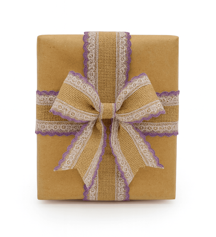 Burlap Ribbon with White & Lilac Lace