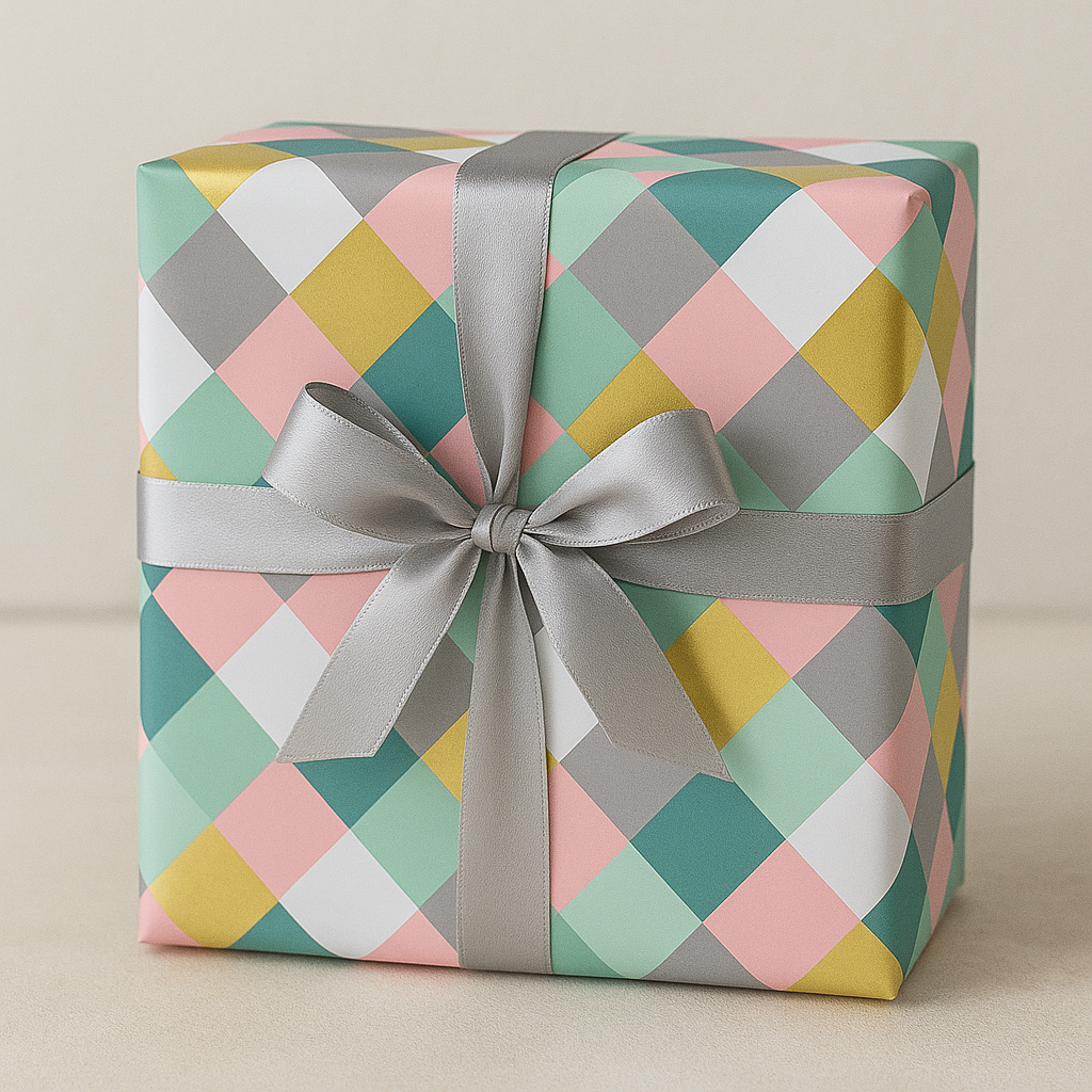 Pastel Diamond Grid with Gold Foil Accents Gift Wrap