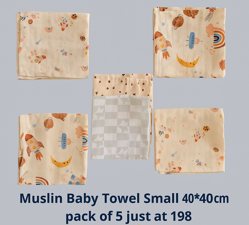 Muslin Baby towel small-5 combo (Assorted Prints) Muslin Baby towel small-5 combo (Assorted Prints)
