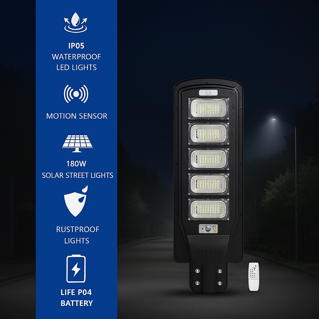 KL6 Solar Integrated Street Light with Remote – 336‑LED, IP65 Waterproof, Motion‑Sensor, Off‑Grid Power