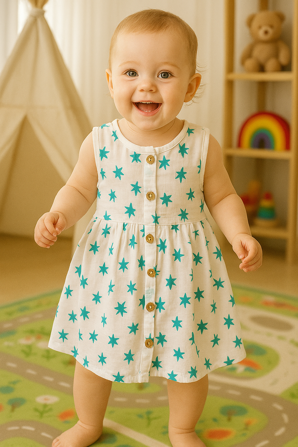 Muslin Frock - Blue Leaf