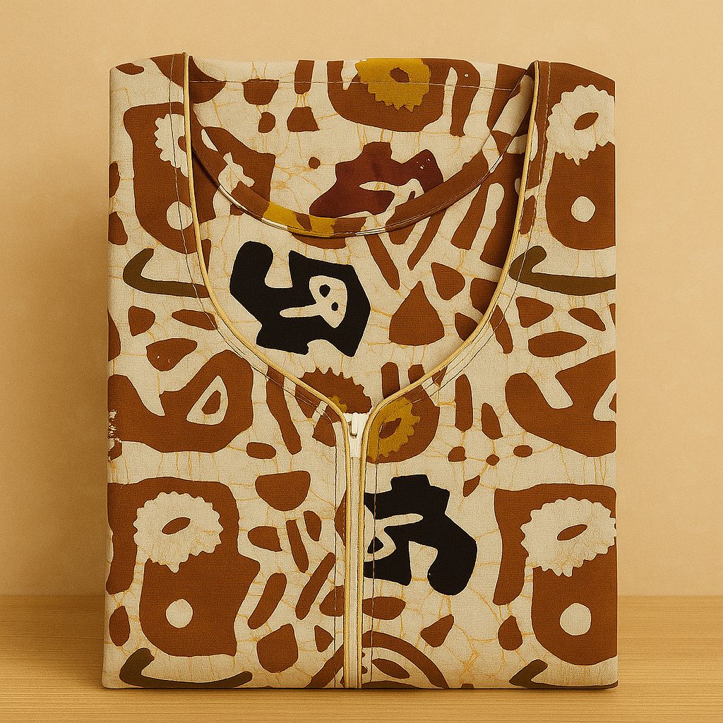 Ashy Brown Batik Cotton Nighty With All Over From Libas Loungewear - AL1095 Ashy Brown Batik Cotton Nighty With All Over From Libas Loungewear - AL1095