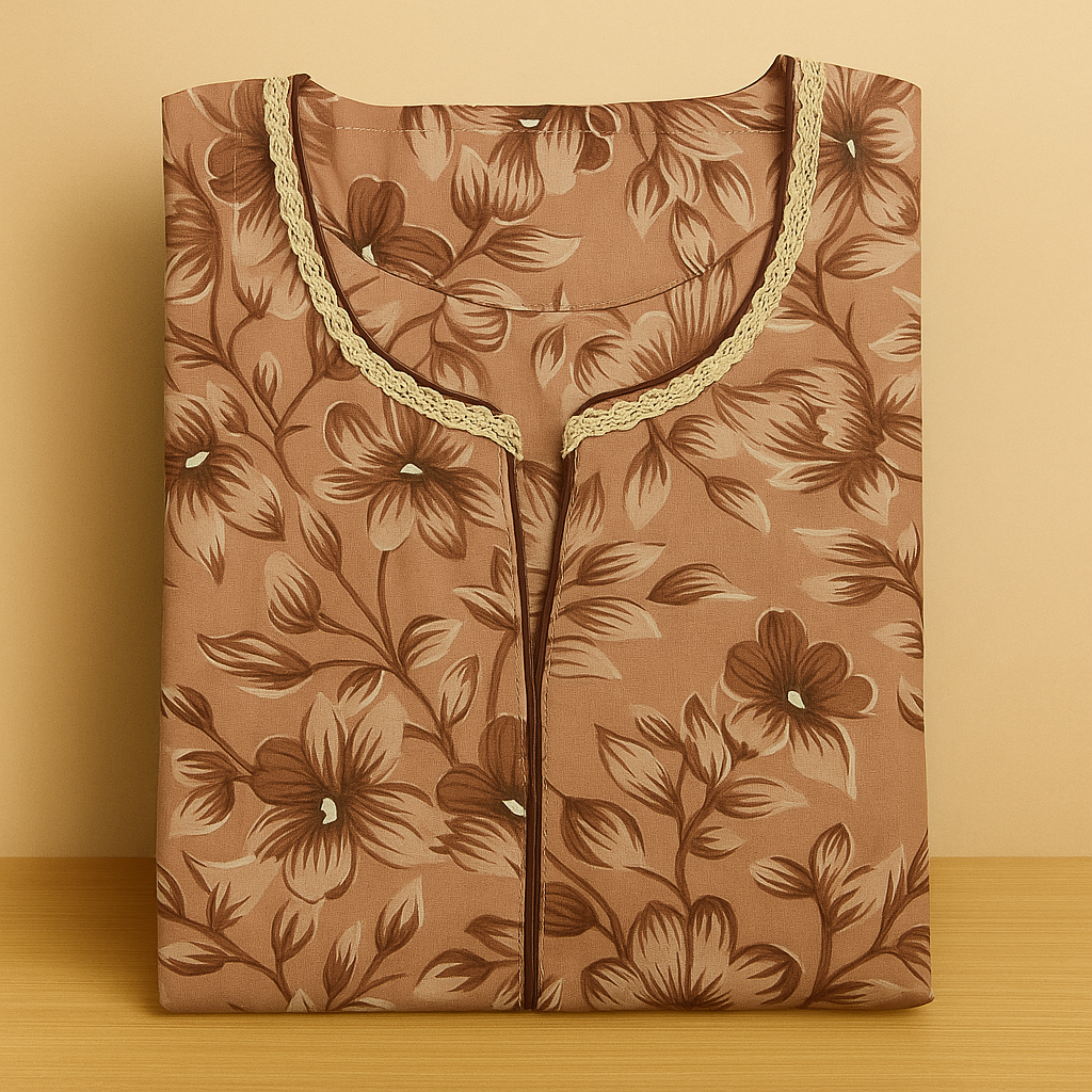 Sand Gold Soft Cotton Nighty With All Over From Libas Loungewear - AL1100