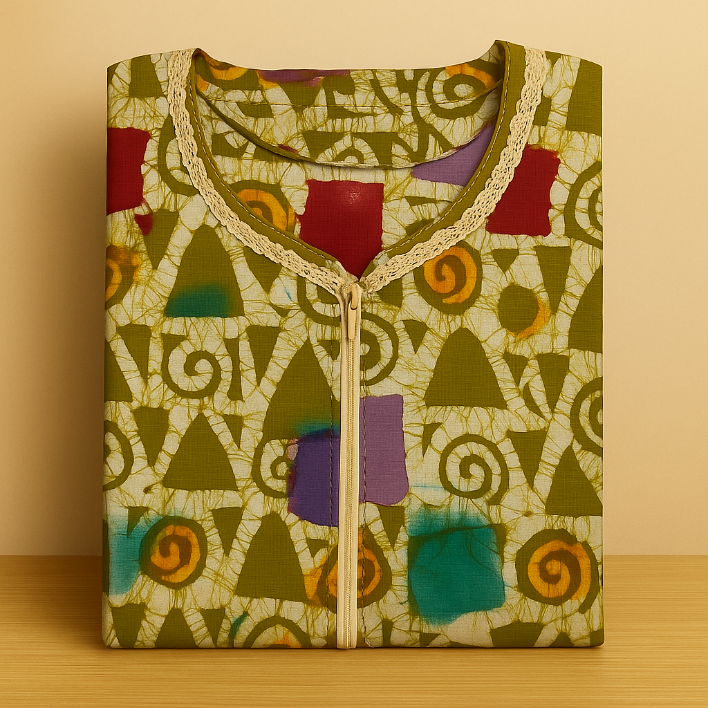 Greeny Batik Cotton Nighty With All Over From Libas Loungewear - AL1089
