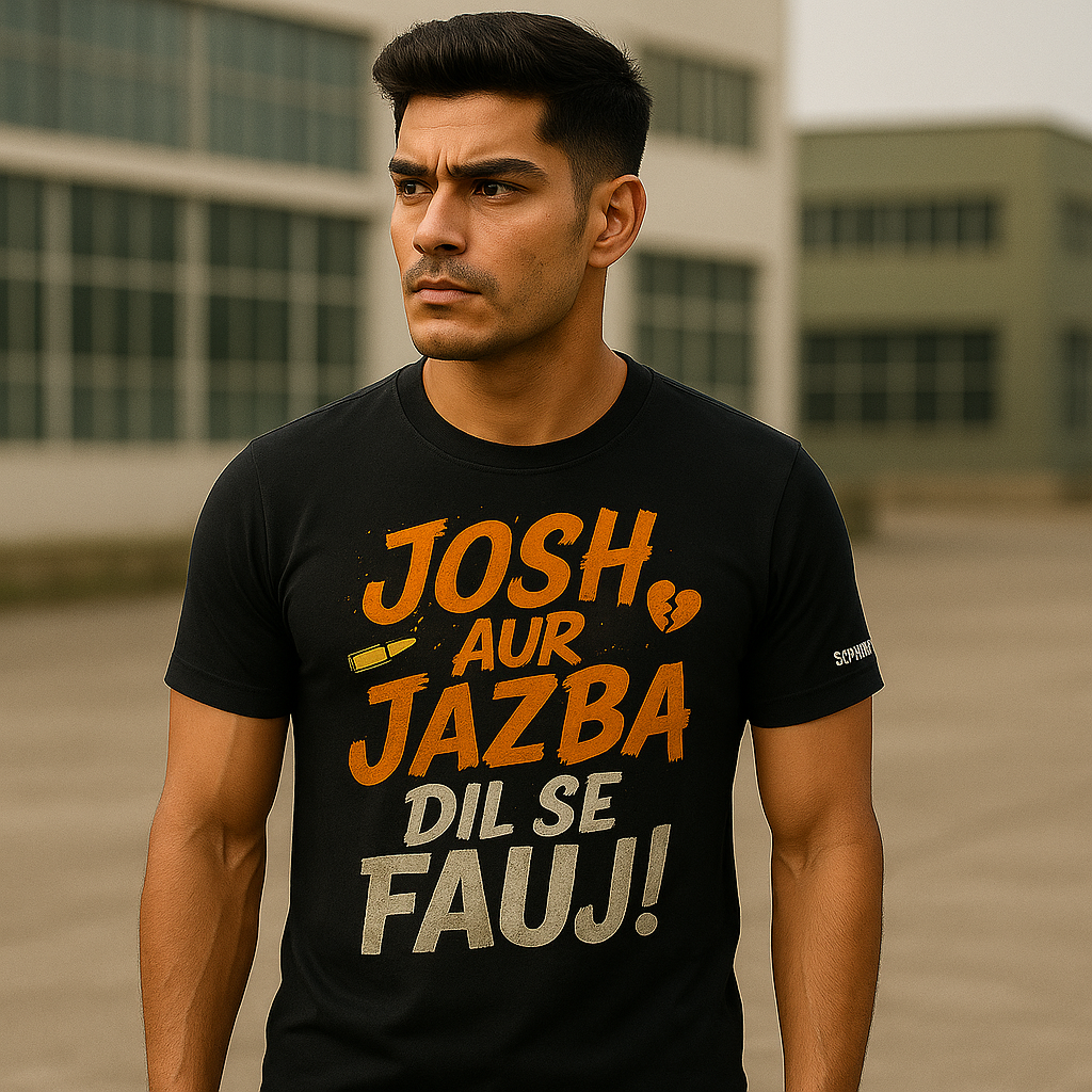 Josh Aur Jazba Indian Army T-Shirt – Dil Se Fauji | Patriotic Graphic Tee for Men
