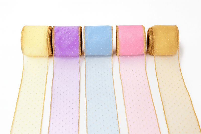 Sheer Ribbon with Gold Dots
