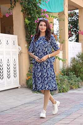 Hand Block Printed Skirt Top Set-Indigo-3