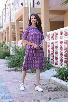 Hand Block Printed Skirt Top Set-Purple-1