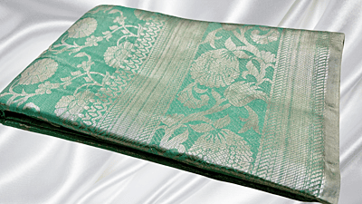 Silver Jari Tissue Saree - Bottle Green