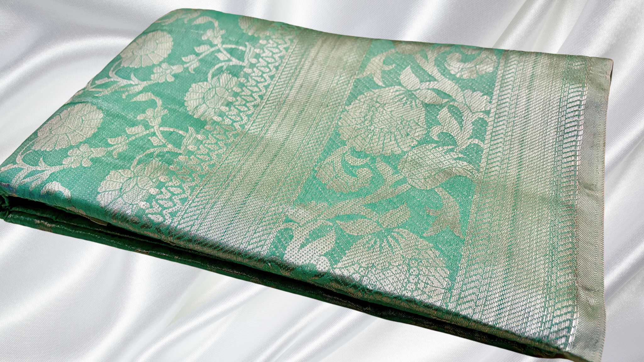 Silver Jari Tissue Saree - Bottle Green