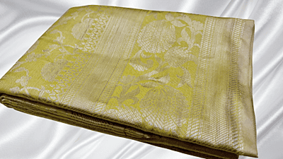 Silver Jari Tissue Saree - Light Yellow