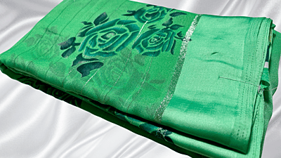 Silver Line Rose Satin Saree - Green