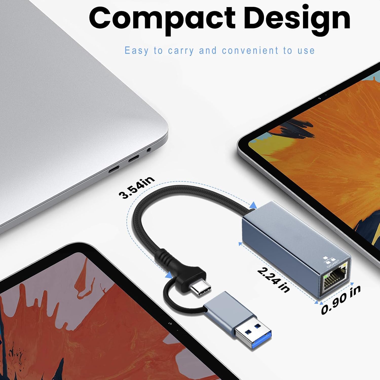 Ethernet Adapter USB 3.0 + Type-C to RJ45 I 100/1000 MBPS Network LAN Speed I for Laptop, Desktop, Gaming Console,Chromebook and MacBook I Fully Metal Body Ethernet Adapter USB 3.0 + Type-C to RJ45 I 100/1000 MBPS Network LAN Speed I for Laptop, Desktop, Gaming Console,Chromebook and MacBook I Fully Metal Body