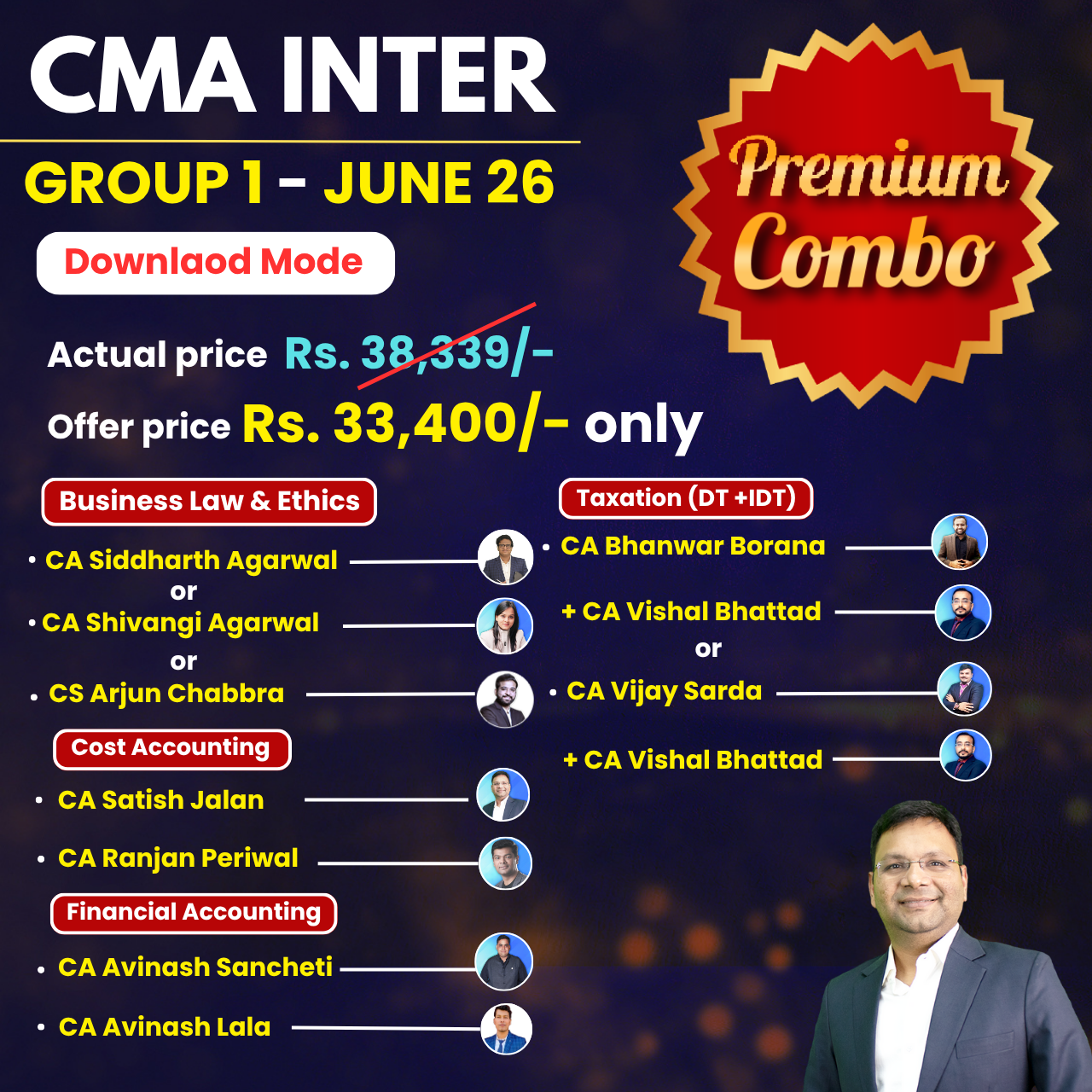 CMA Inter Group 1 Combo June 25 - Student Jaise Chahey - Download Mode - Premium