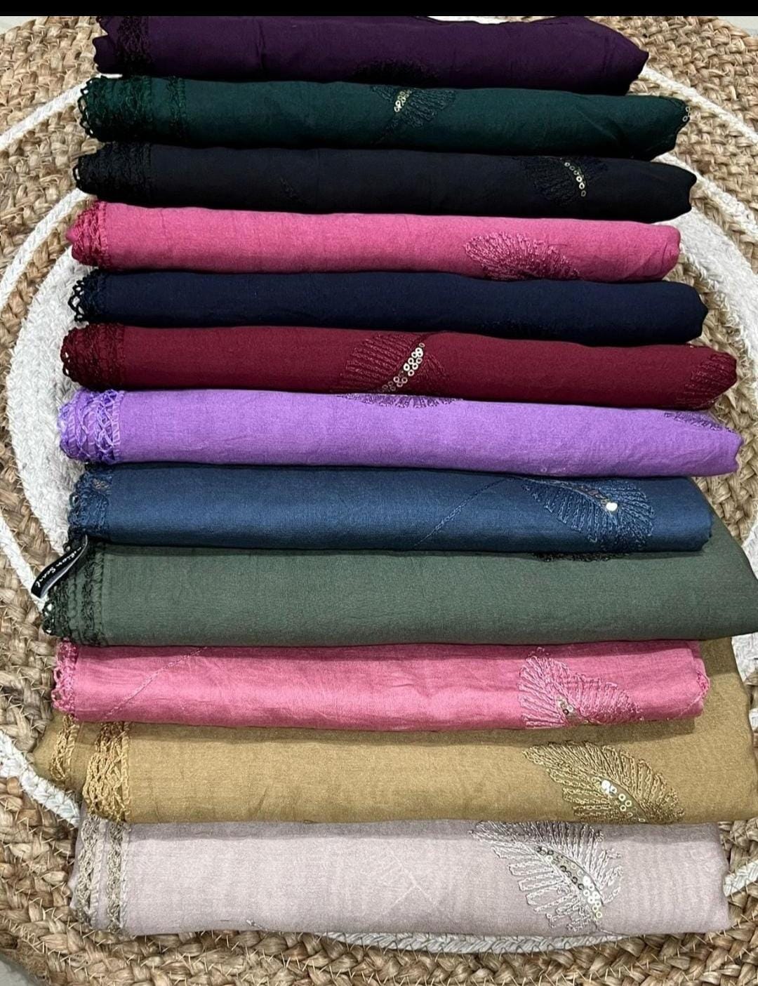 Cotton Gadhwal Crochet with Embroider Leaves Hijab