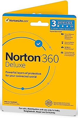 Norton 360 Deluxe |3 Users 1 Year|Total Security for PC, Mac, Android or iOS PC Cloud Back Up