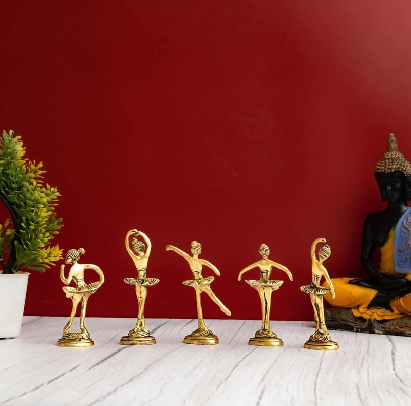 Brass Dancing Ballerinas Set of Five - 5 inch Height | Delightful Set of Five Brass Dancing Ballerinas for Artistic Decor