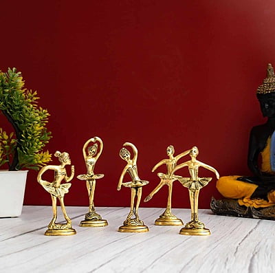 Brass Dancing Ballerinas Set of Five - 5 inch Height | Delightful Set of Five Brass Dancing Ballerinas for Artistic Decor