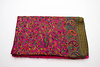 Elegant Pashmina Silk Stole, Multicolour Floral Pattern, Pink and Green Paisley Design