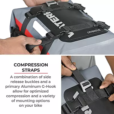 Viaterra Drybag 8L - 100% Waterproof Motorcycle Tailbag/Rear Rack Bag (Universal with Versatile Mounting)