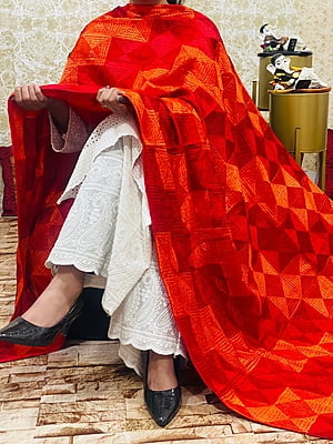 Chinon Multi Jaal Phulkari Dupatta-White-10 Chinon Multi Jaal Phulkari Dupatta-White-10