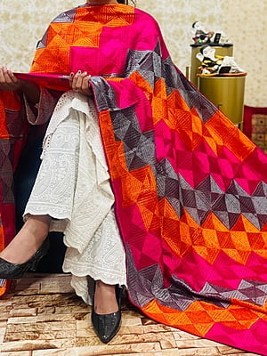Chinon Multi Jaal Phulkari Dupatta-White-7 Chinon Multi Jaal Phulkari Dupatta-White-7