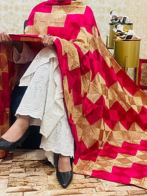 Chinon Multi Jaal Phulkari Dupatta-White-8 Chinon Multi Jaal Phulkari Dupatta-White-8