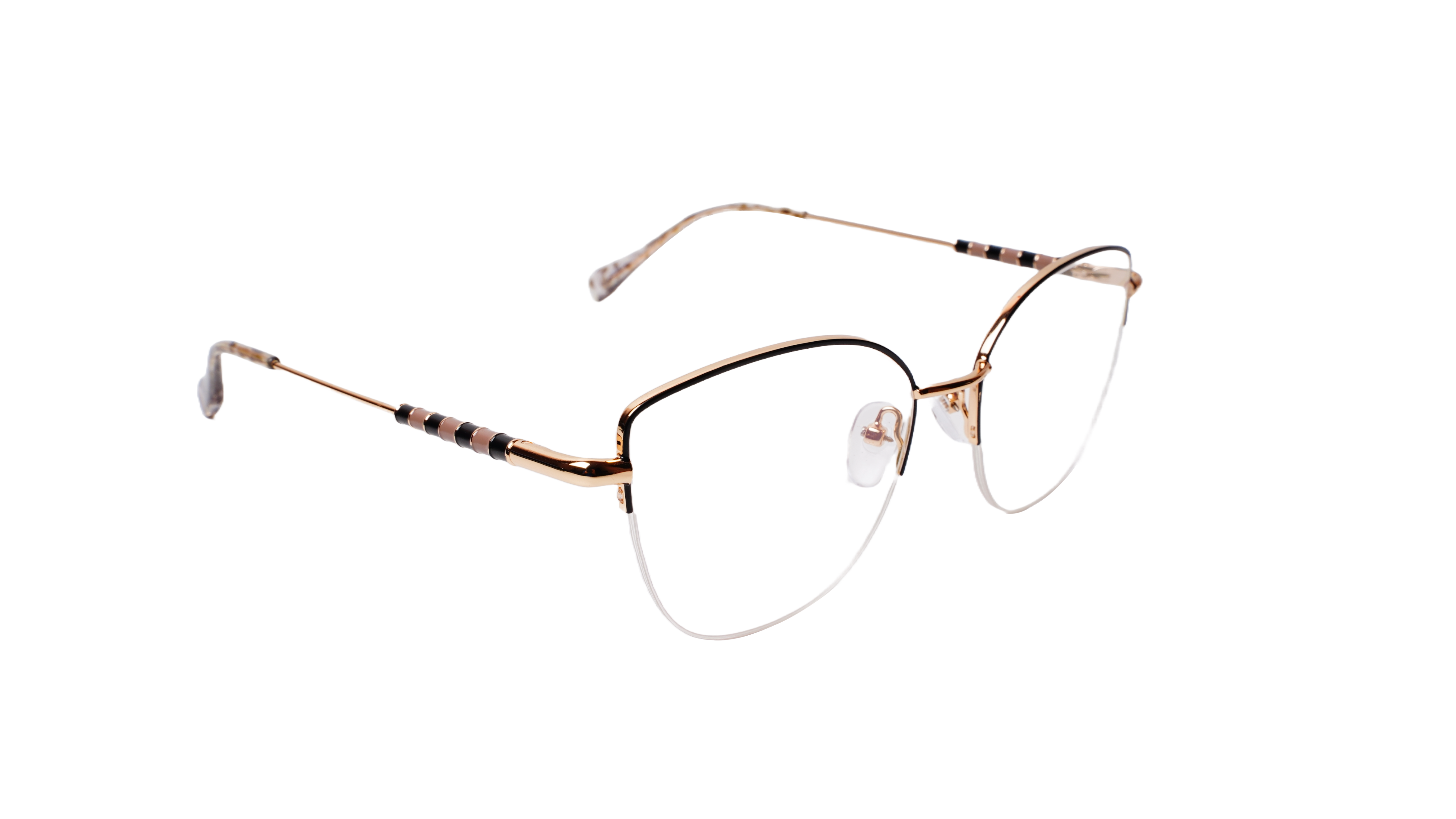 Soigné Female Medium Half Rim Cat Eye Spectacle Frame.Black&Golden