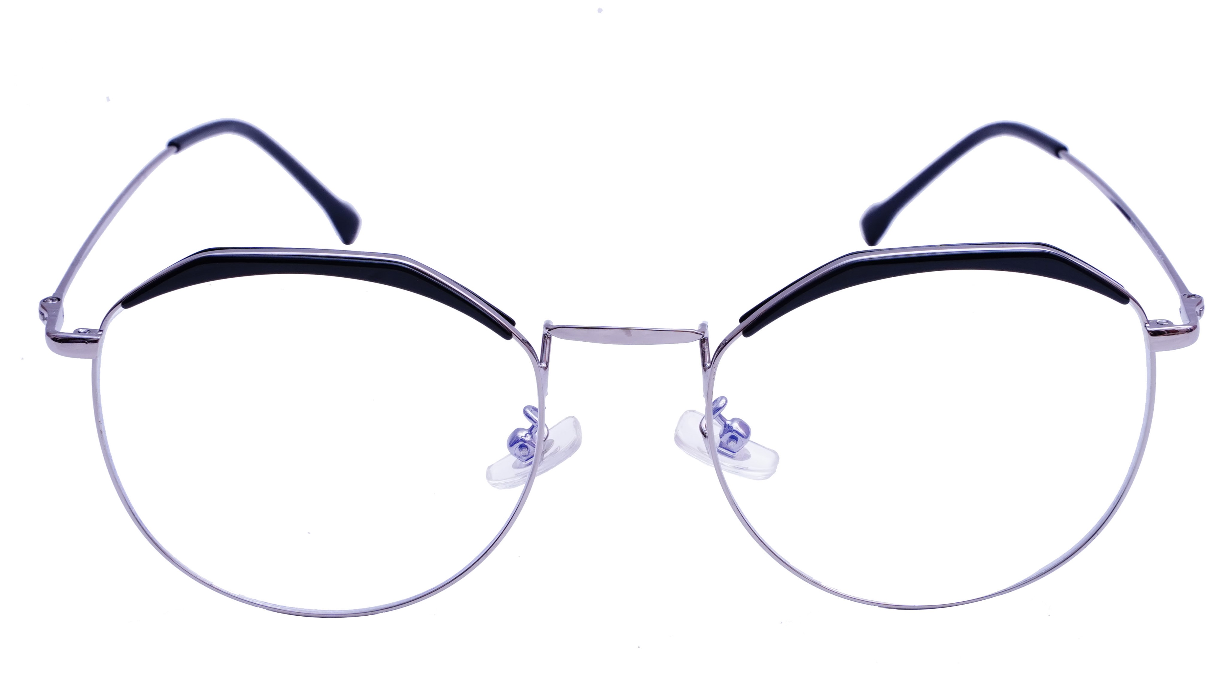 Unisex Round Spectacle Frame. Silver &Black Color Metal Frame.