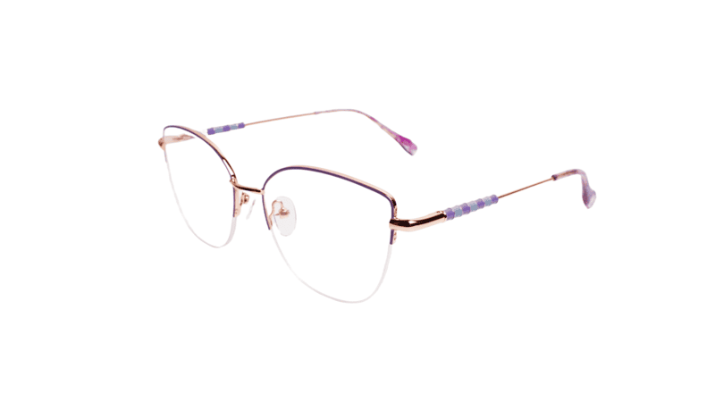 Soigné Female Medium Half Rim Cat Eye Spectacle Frame.Rose Gold&Purple