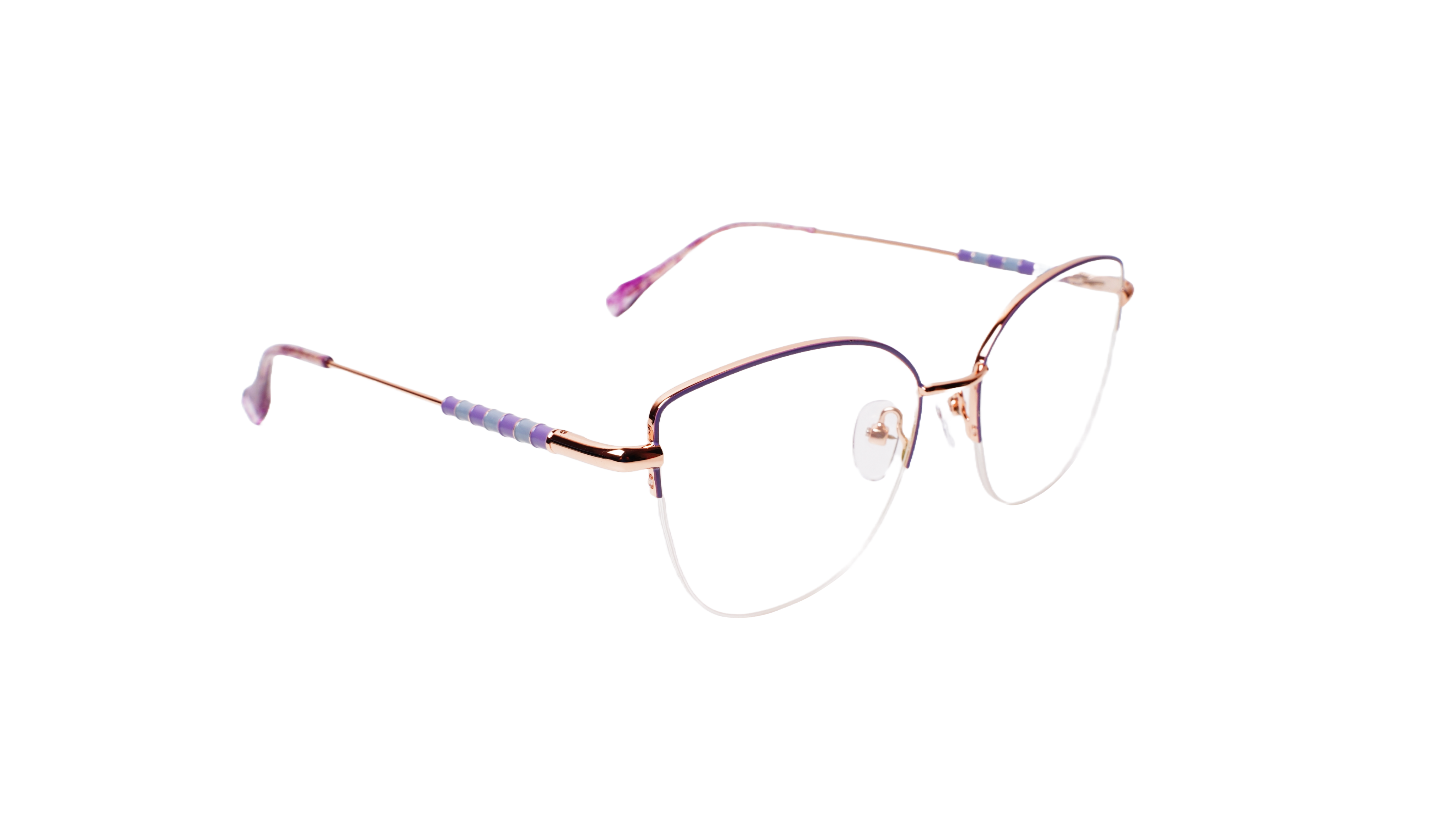 Soigné Female Medium Half Rim Cat Eye Spectacle Frame.Rose Gold&Purple