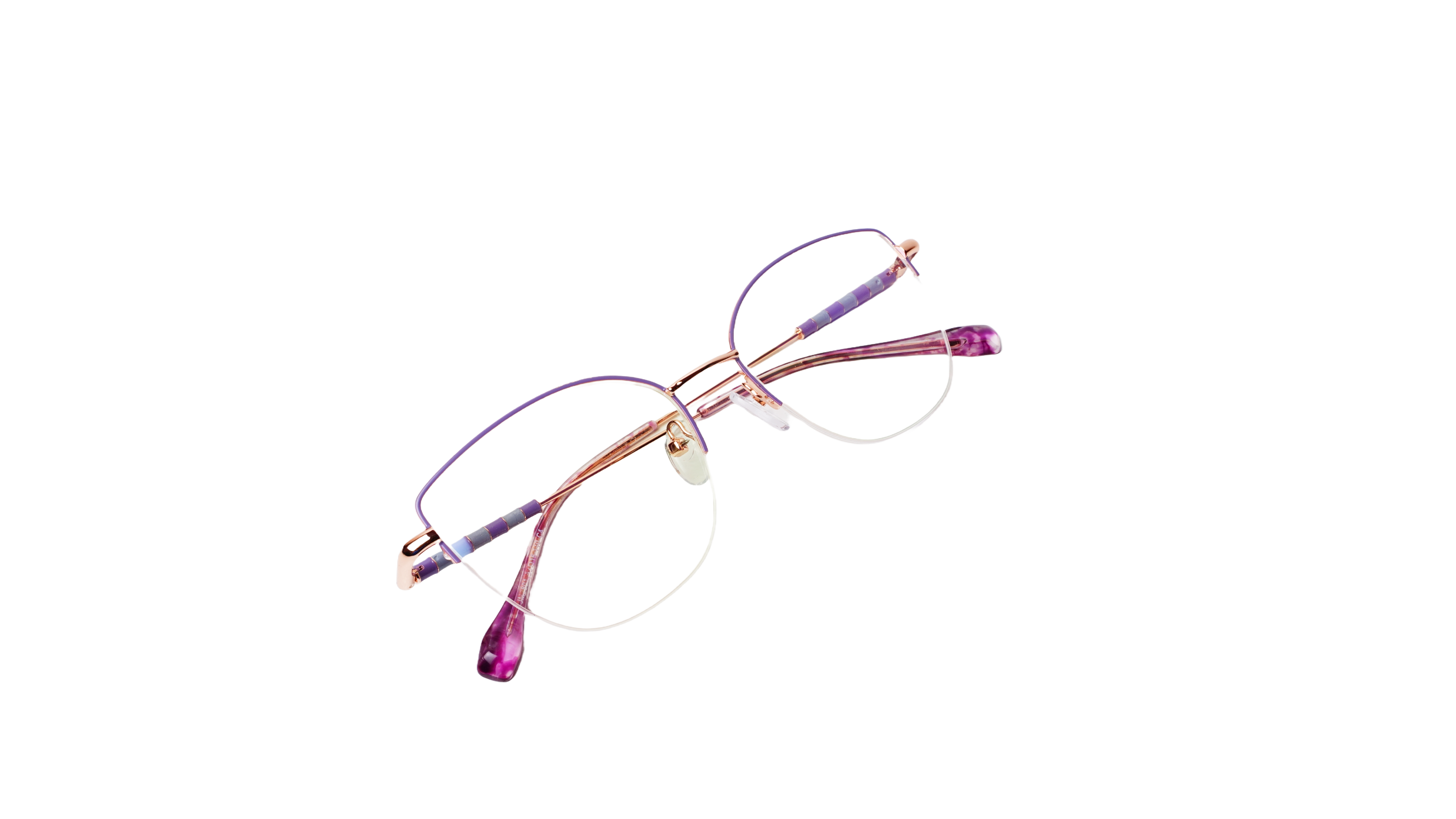 Soigné Female Medium Half Rim Cat Eye Spectacle Frame.Rose Gold&Purple
