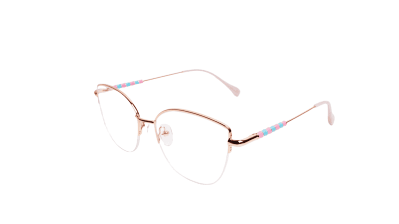 Soigné Female Medium Half Rim Cat Eye Spectacle Frame.Rose Gold