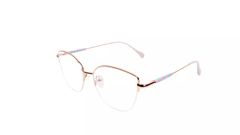 Soigné Female Medium Half Rim Cat Eye Spectacle Frame.Rose Gold