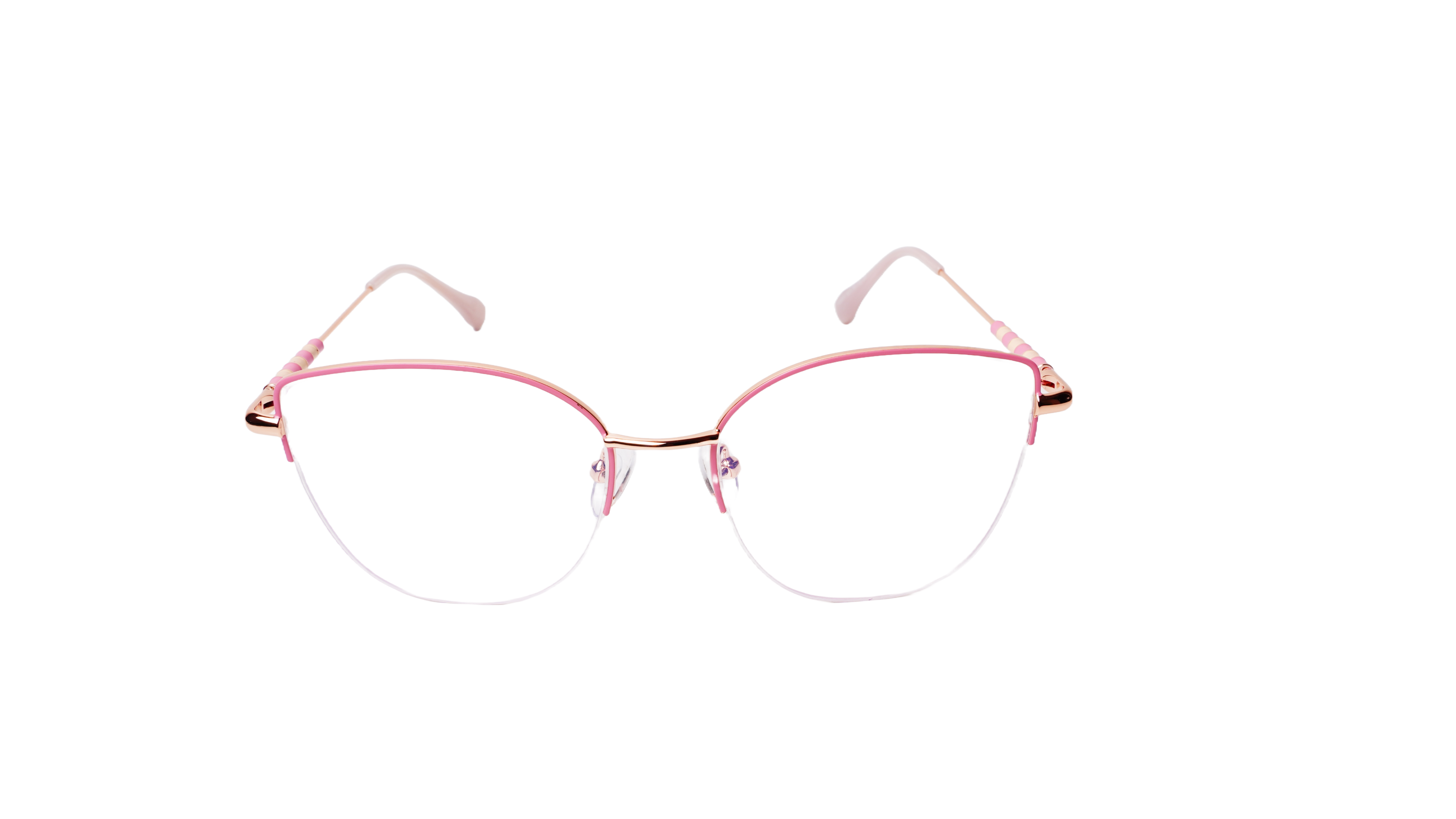 Soigné Female Medium Half Rim Cat Eye Spectacle Frame.Rose Gold&Pink
