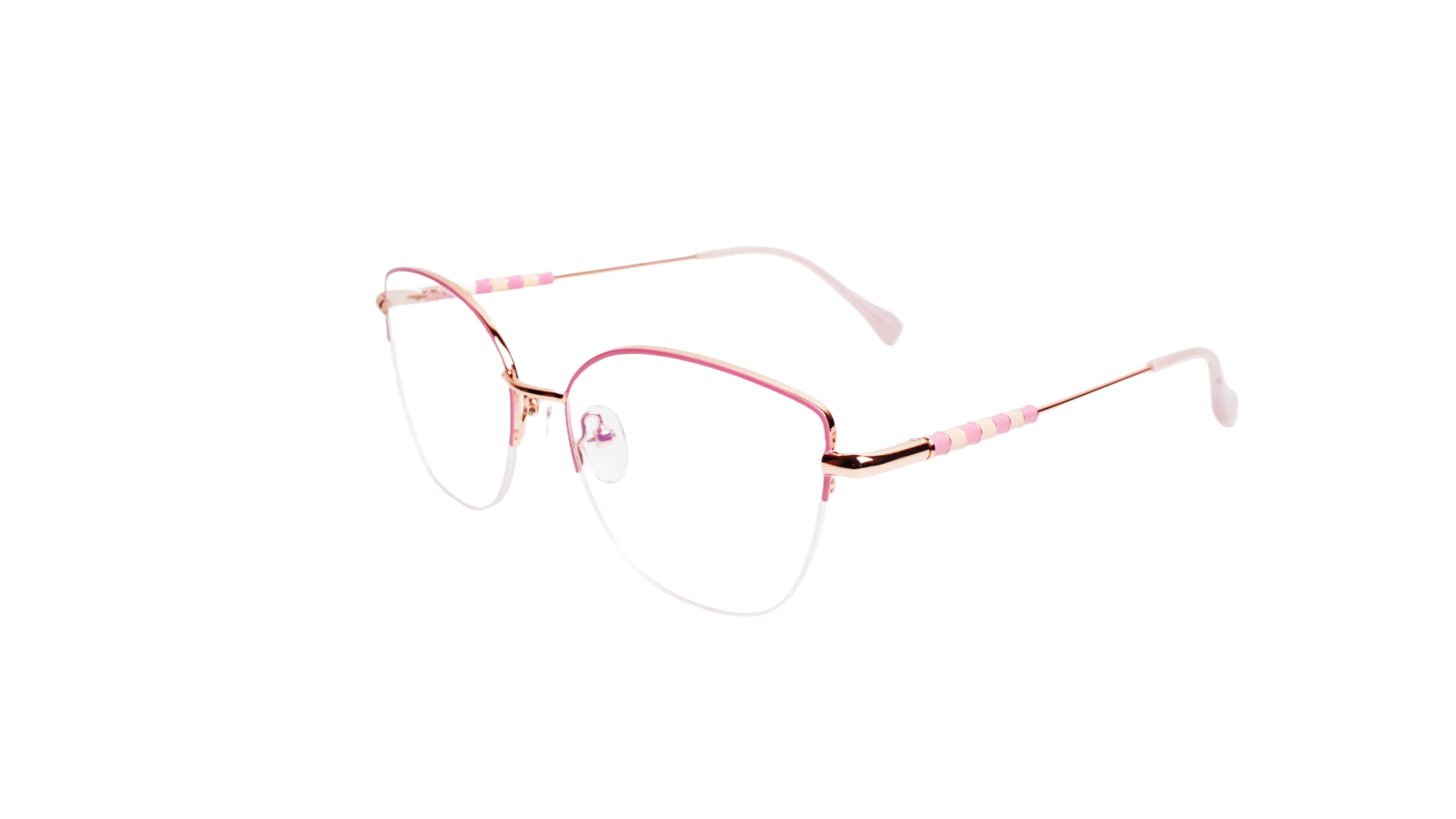 Soigné Female Medium Half Rim Cat Eye Spectacle Frame.Rose Gold&Pink