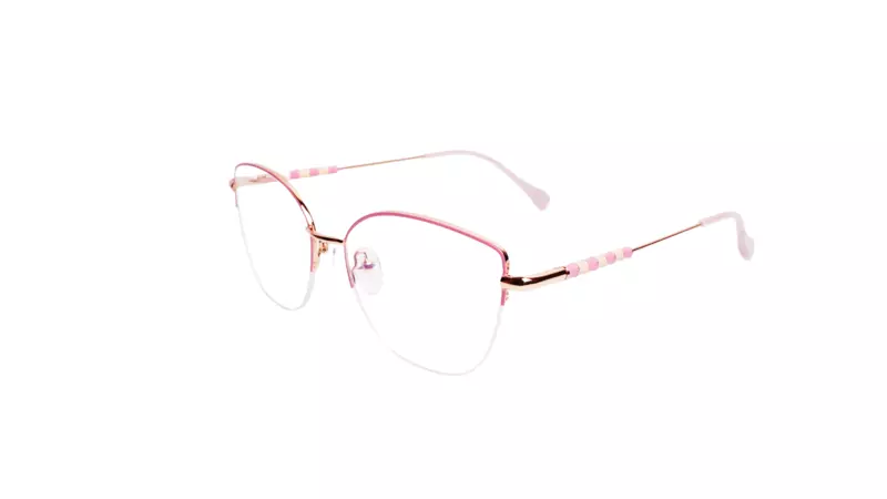 Soigné Female Medium Half Rim Cat Eye Spectacle Frame.Rose Gold&Pink