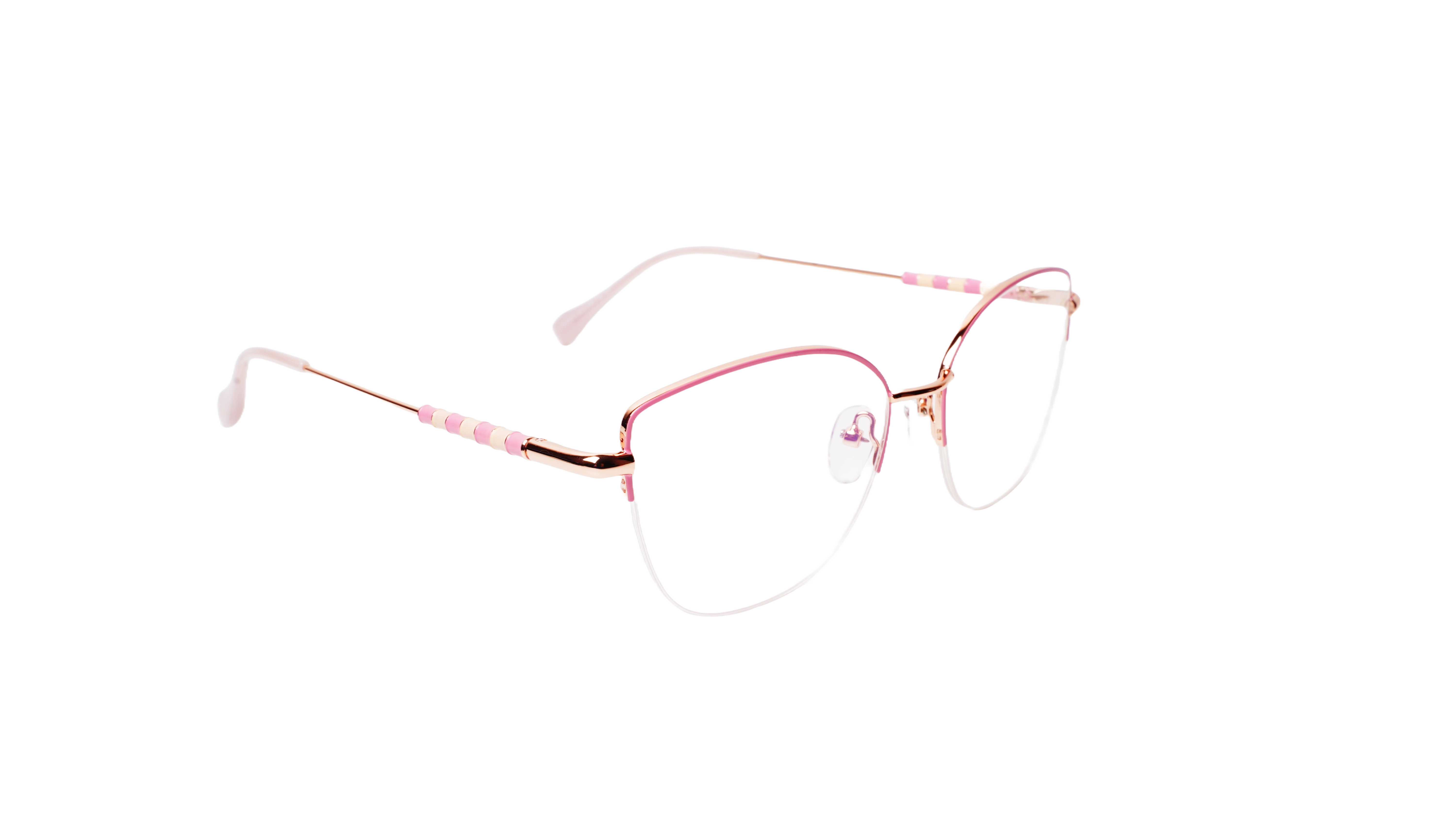 Soigné Female Medium Half Rim Cat Eye Spectacle Frame.Rose Gold&Pink