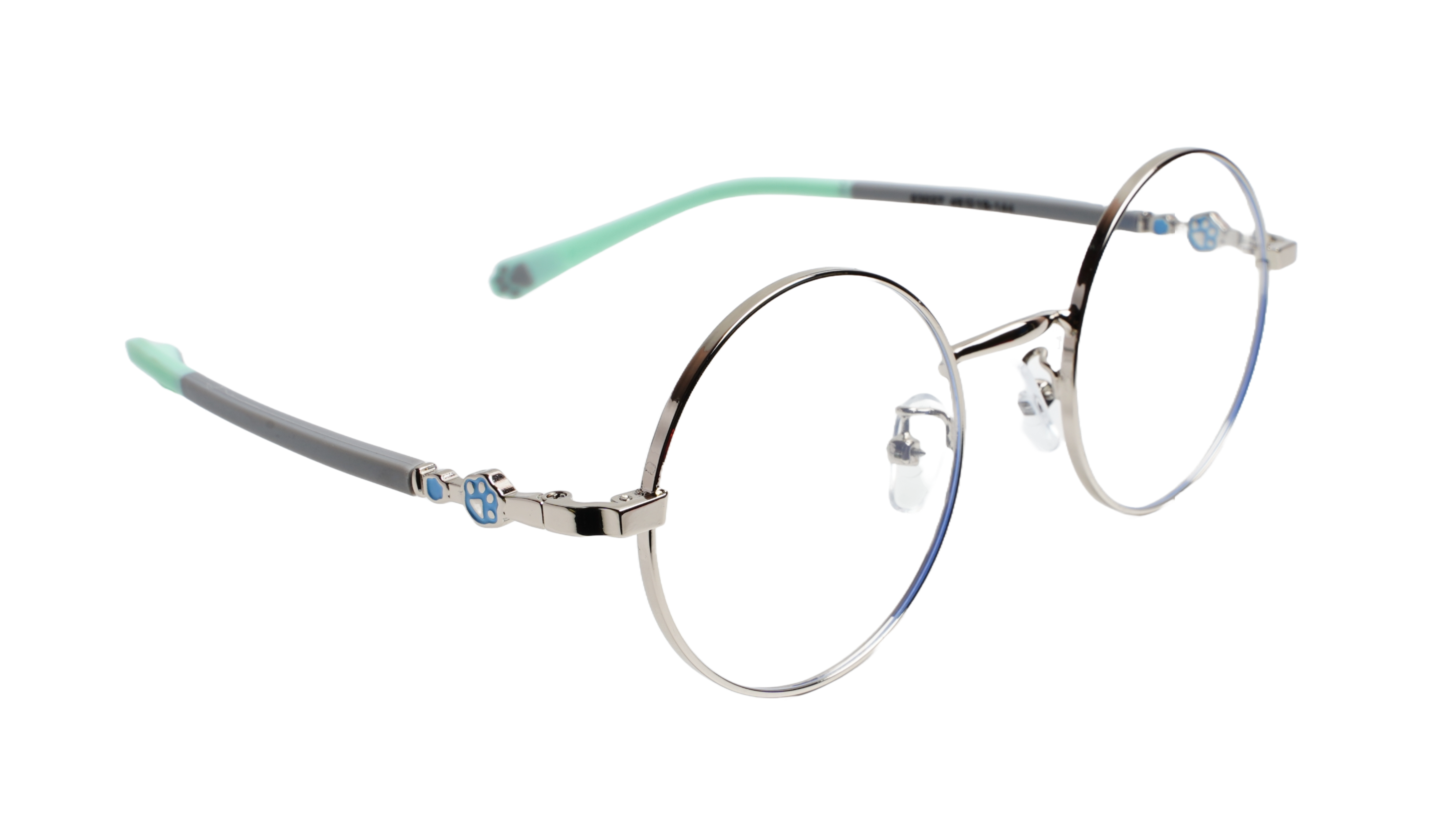 Soigné Kids Small Round Spectacle Frame.Silver&Green.(4-9)Y-Unisex