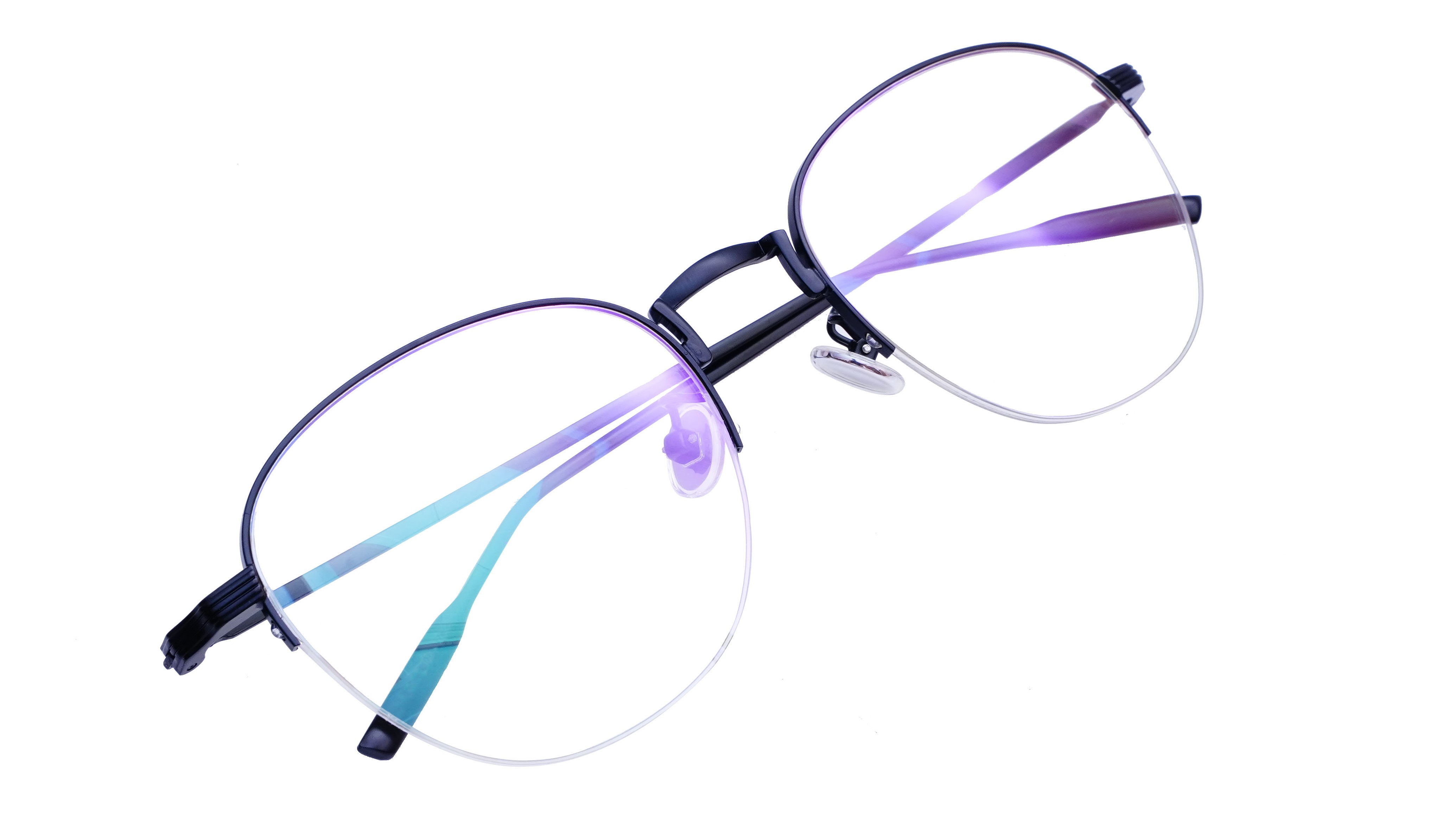 Unisex Half Rim Round Spectacle Frame. Matte Black Color Metal Frame.