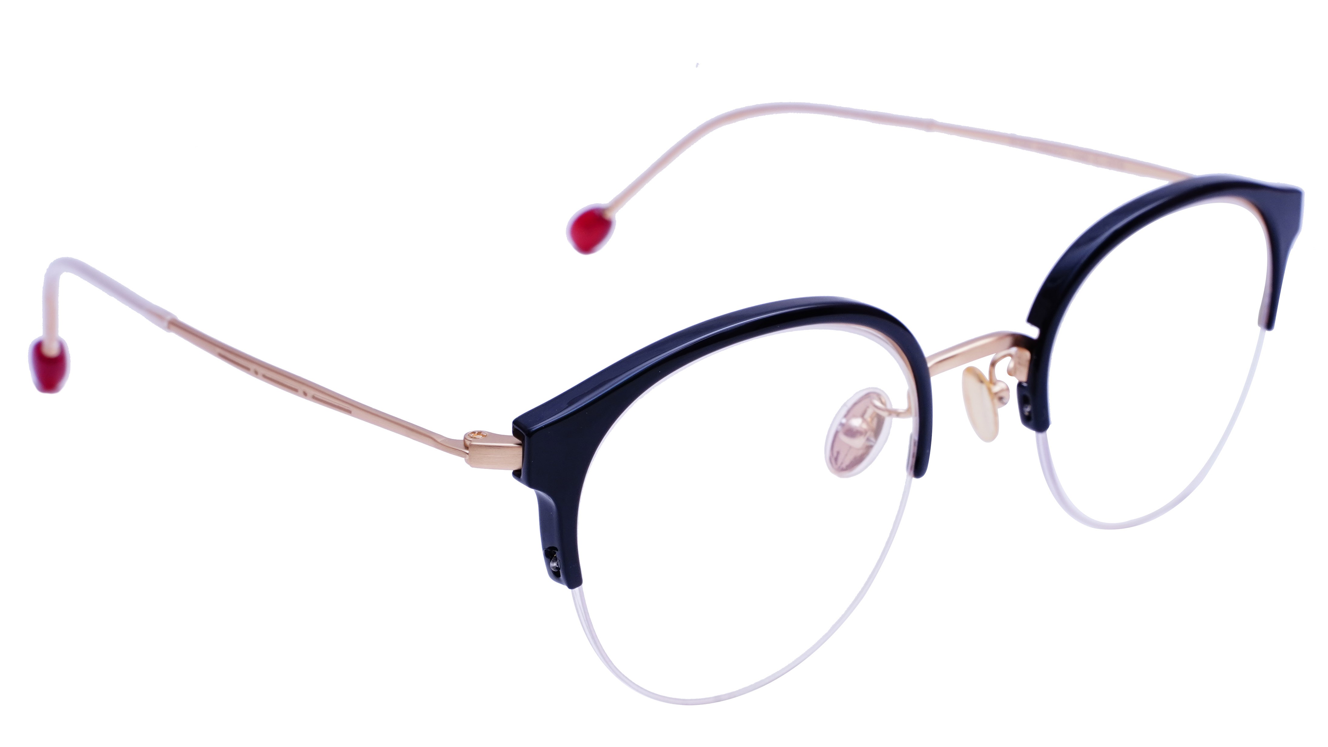 Unisex Half Rim Round Spectacle Frame. Glossy Black &Golden Color Frame.